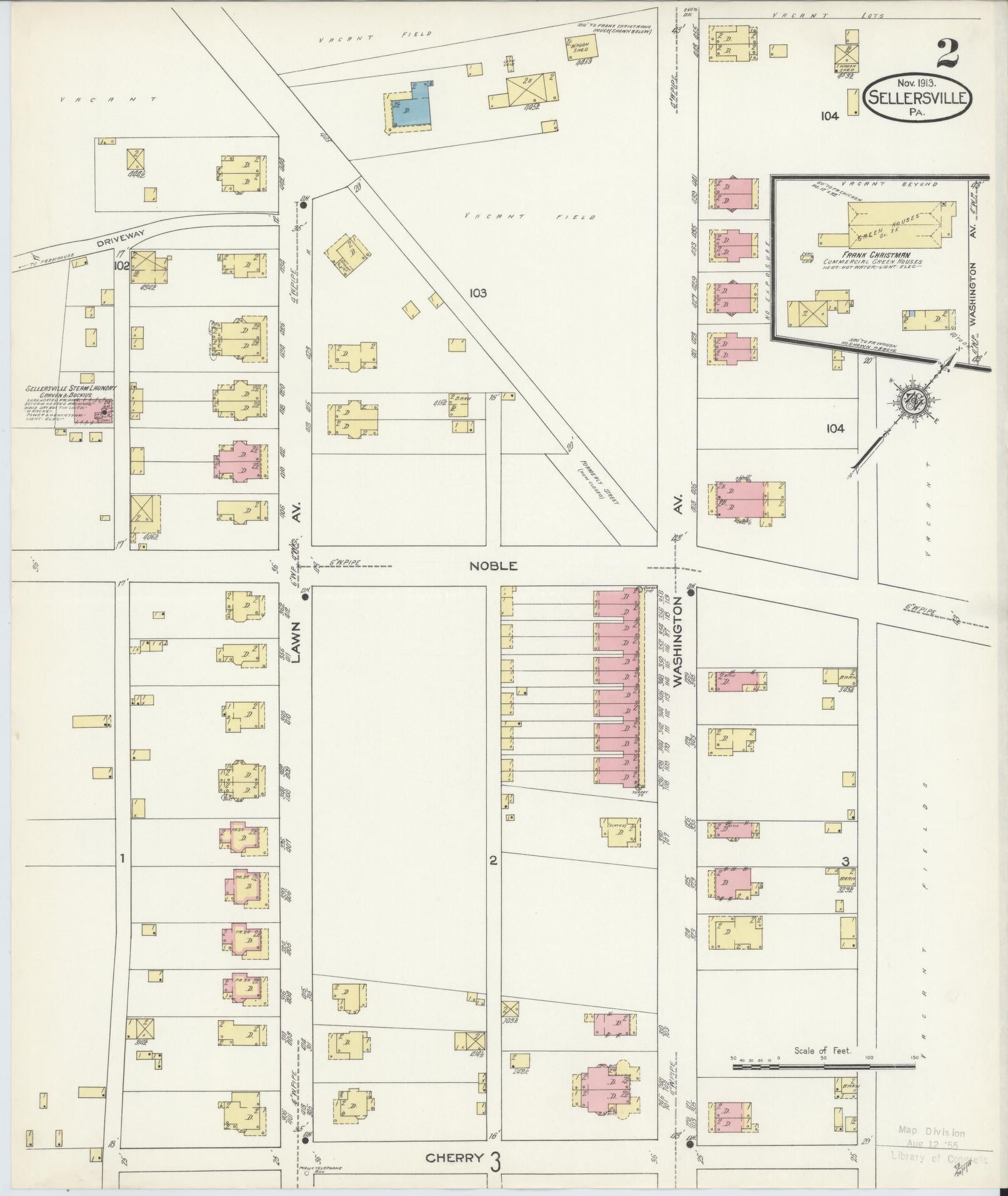 Sanborn Fire Insurance Map from Sellersville, Bucks County, Pennsylvania (1913), Sheet #0002 - Complete Map Set gallery image, historic Sanborn map, vintage wall art, Pennsylvania Pennsylvania