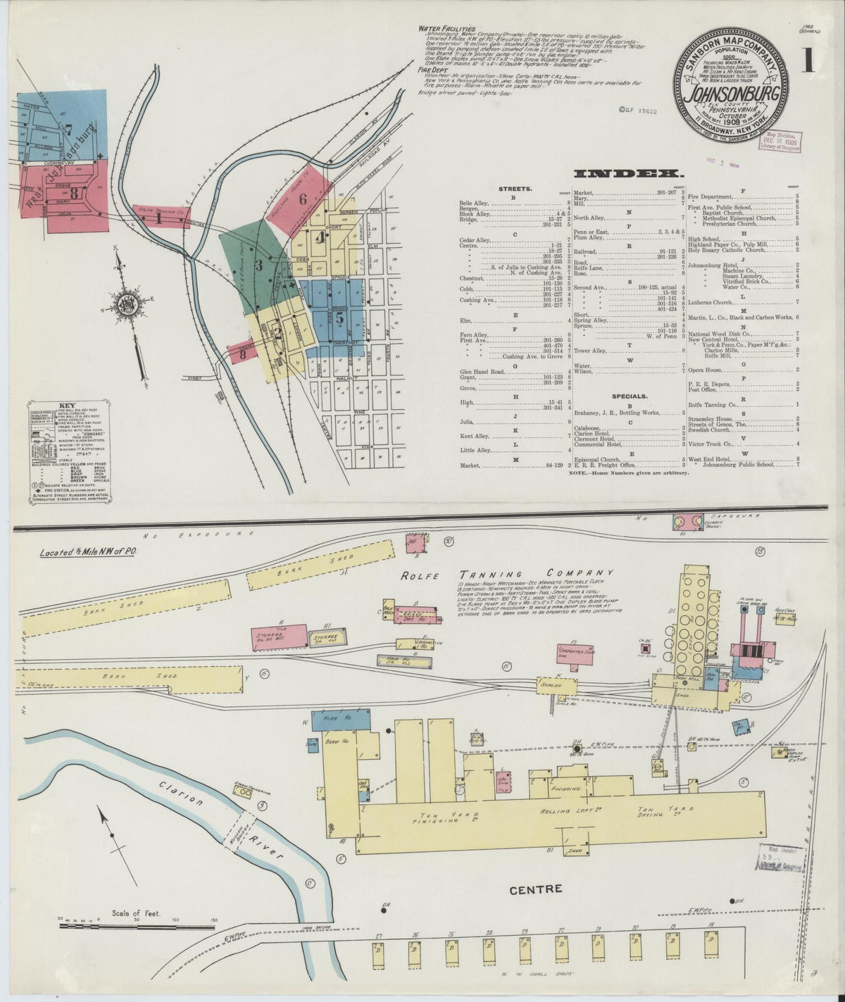 Sanborn Fire Insurance Map from Johnsonburg, Elk County, Pennsylvania (1909), Sheet #0001 - Complete Map Set gallery image, historic Sanborn map, vintage wall art, Pennsylvania Pennsylvania