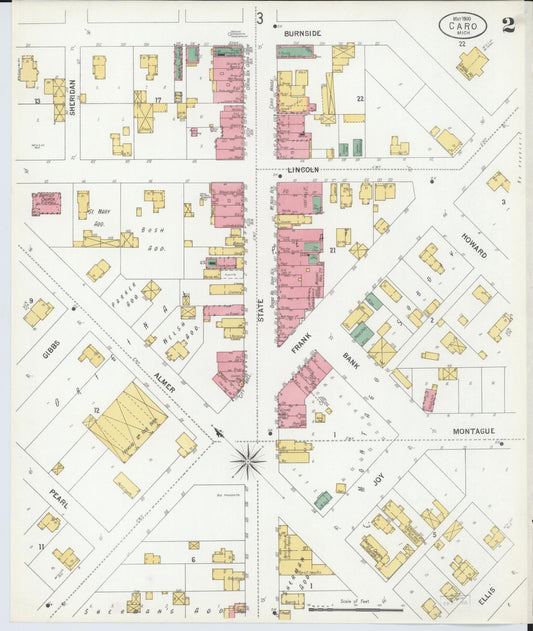 Sanborn Fire Insurance Map from Caro, Tuscola County, Michigan (1900), Sheet #0002 - Historic Sanborn Fire Insurance Map Print, vintage old map wall art, antique decor, genealogy gift, Michigan Michigan map