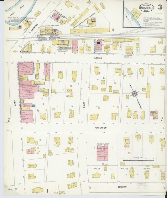 Sanborn Fire Insurance Map from Blissfield, Lenawee County, Michigan (1912), Sheet #0003 - Historic Sanborn Fire Insurance Map Print, vintage old map wall art, antique decor, genealogy gift, Michigan Michigan map