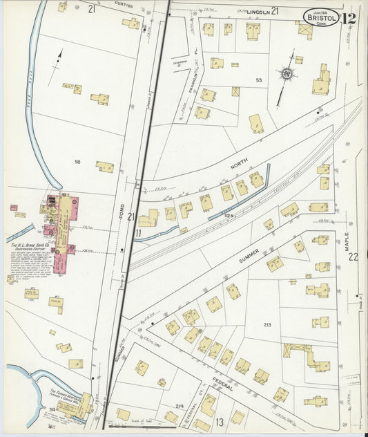 Sanborn Fire Insurance Map from Bristol, Hartford County, Connecticut (1916), Sheet #0012 - Historic Sanborn Fire Insurance Map Print, vintage old map wall art, antique decor, genealogy gift, Connecticut Connecticut map