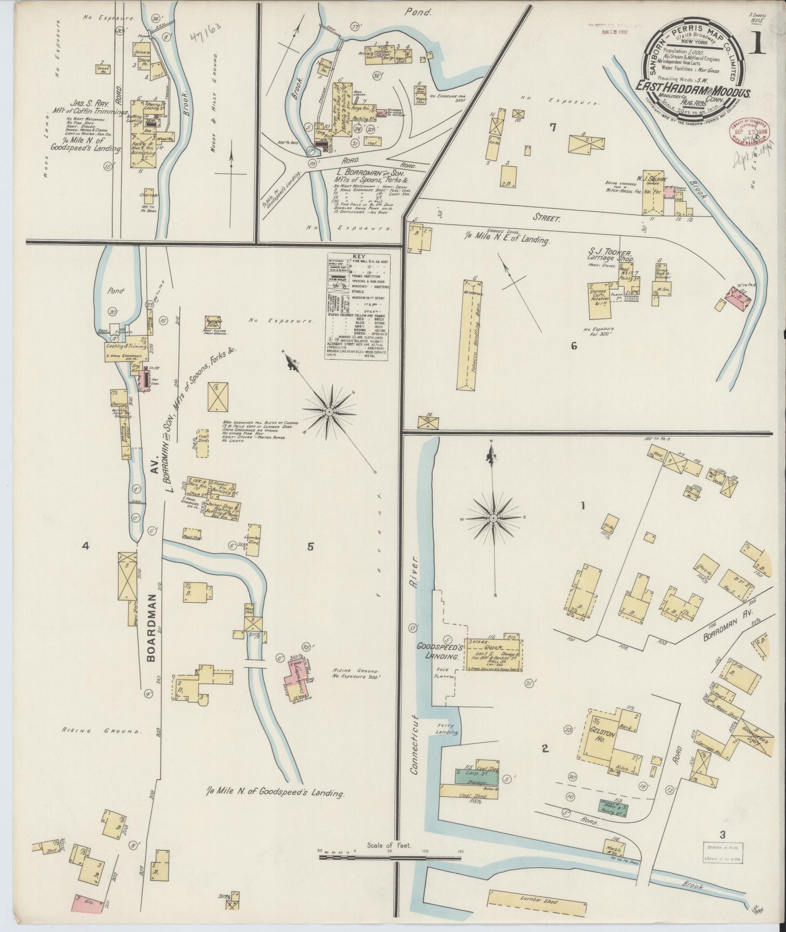 Sanborn Fire Insurance Map from East Haddam, Middlesex County, Connecticut (1895), Sheet #0001 - Complete Map Set gallery image, historic Sanborn map, vintage wall art, Connecticut Connecticut