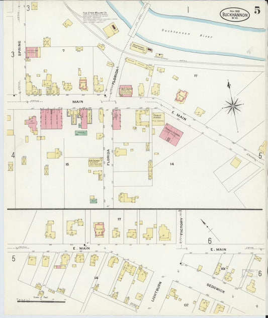 Sanborn Fire Insurance Map from Buckhannon, Upshur County, West Virginia (1908), Sheet #0005 - Historic Sanborn Fire Insurance Map Print, vintage old map wall art, antique decor, genealogy gift, West Virginia West Virginia map