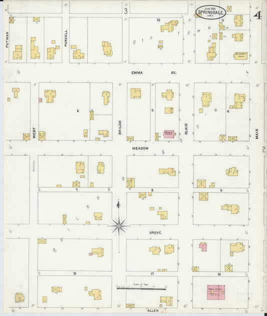 Sanborn Fire Insurance Map from Springdale, Washington County, Arkansas (1904), Sheet #0004 - Historic Sanborn Fire Insurance Map Print, vintage old map wall art, antique decor, genealogy gift, Arkansas Arkansas map