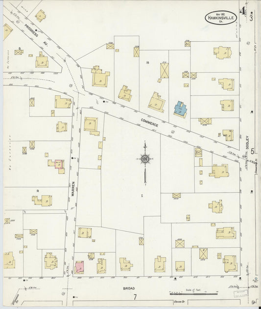 Sanborn Fire Insurance Map from Hawkinsville, Pulaski County, Georgia (1912), Sheet #0004 - Historic Sanborn Fire Insurance Map Print, vintage old map wall art, antique decor, genealogy gift, Georgia Georgia map