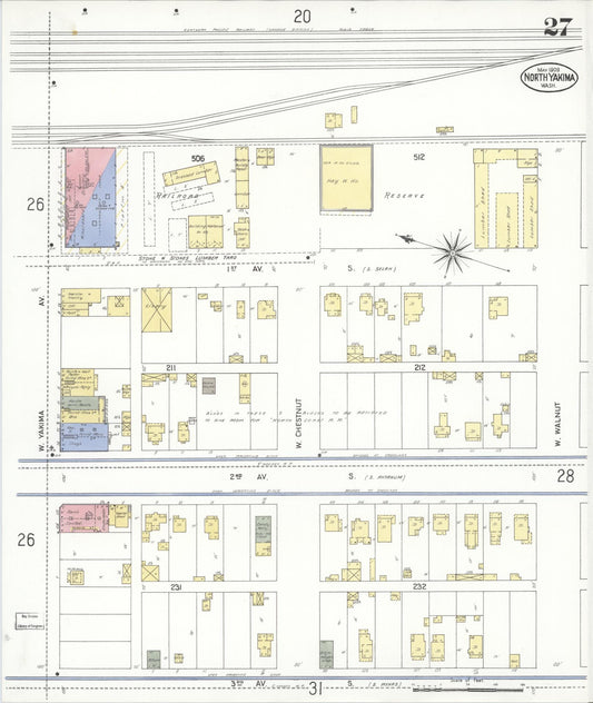 Sanborn Fire Insurance Map from North Yakima, Yakima County, Washington (1909), Sheet #0027 - Historic Sanborn Fire Insurance Map Print, vintage old map wall art, antique decor, genealogy gift, Washington Washington map