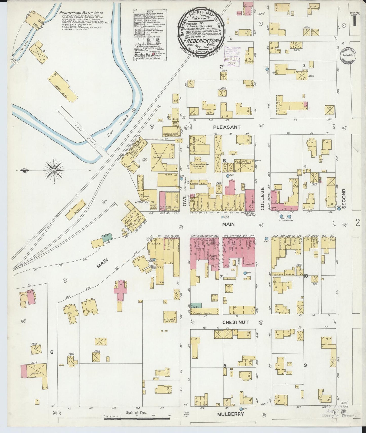 Sanborn Fire Insurance Map from Fredericktown, Knox County, Ohio (1901), Sheet #0001 - Historic Sanborn Fire Insurance Map Print, vintage old map wall art, antique decor, genealogy gift, Ohio Ohio map