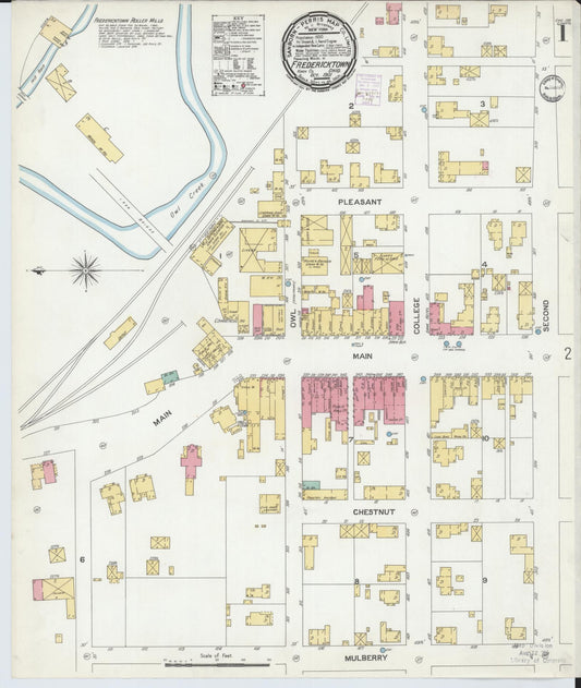 Sanborn Fire Insurance Map from Fredericktown, Knox County, Ohio (1901), Sheet #0001 - Historic Sanborn Fire Insurance Map Print, vintage old map wall art, antique decor, genealogy gift, Ohio Ohio map