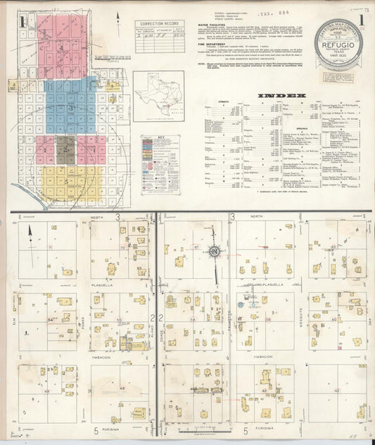 Sanborn Fire Insurance Map from Refugio, Refugio County, Texas (1942), Sheet #0001 - Historic Sanborn Fire Insurance Map Print, vintage old map wall art, antique decor, genealogy gift, Texas Texas map
