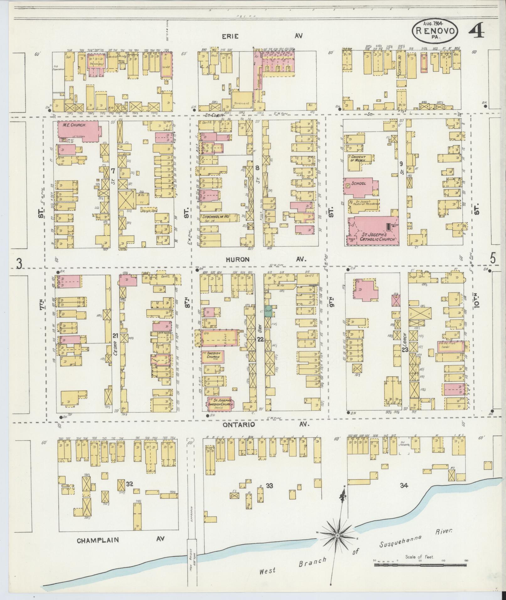 Sanborn Fire Insurance Map from Renovo, Clinton County, Pennsylvania (1904), Sheet #0004 - Complete Map Set gallery image, historic Sanborn map, vintage wall art, Pennsylvania Pennsylvania