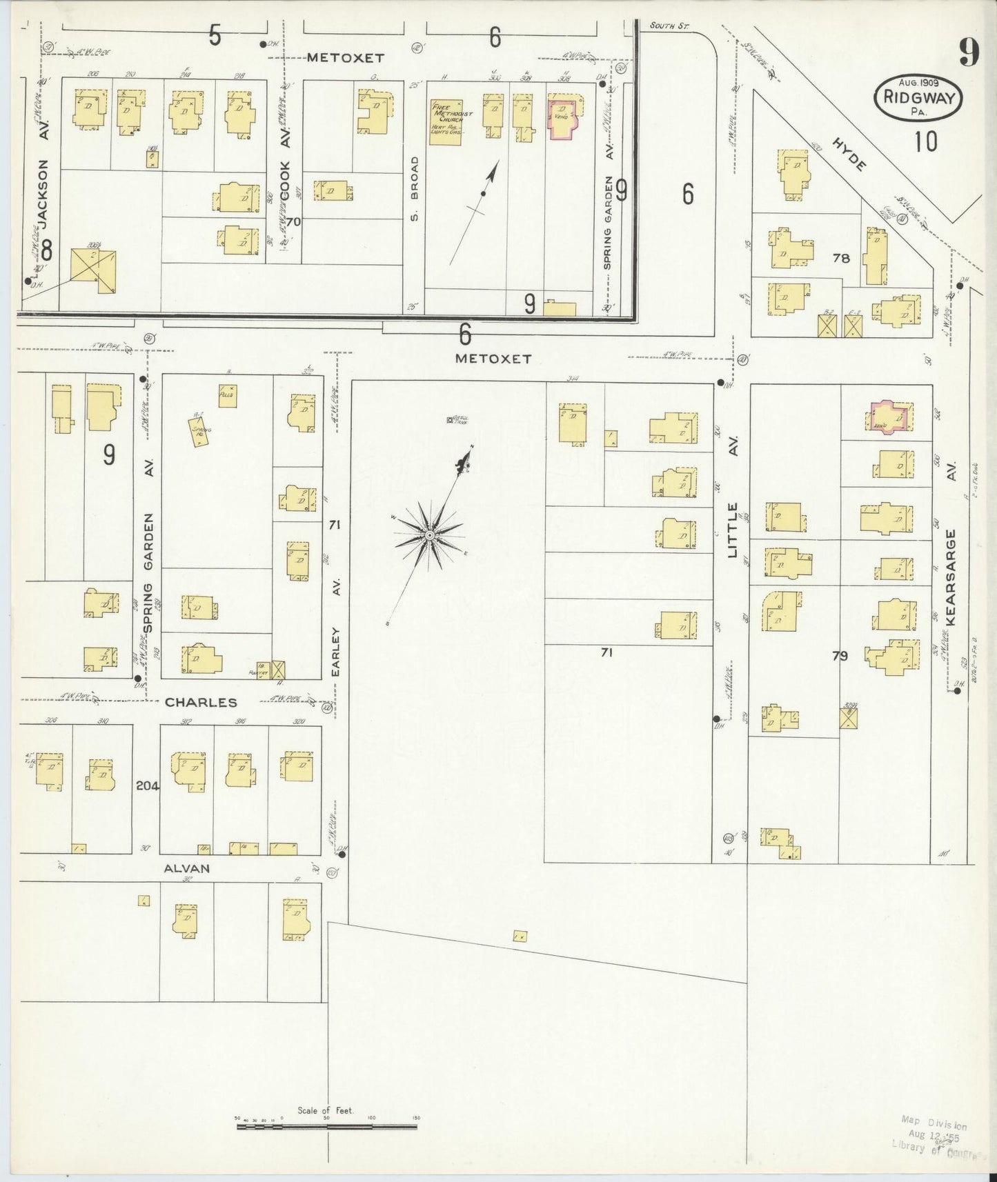 Sanborn Fire Insurance Map from Ridgway, Elk County, Pennsylvania (1909), Sheet #0009 - Complete Map Set gallery image, historic Sanborn map, vintage wall art, Pennsylvania Pennsylvania