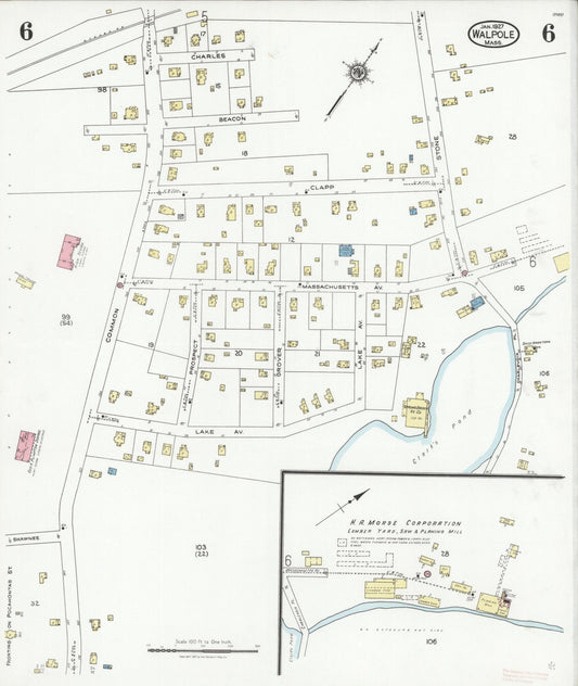 Sanborn Fire Insurance Map from Walpole, Norfolk County, Massachusetts (1927), Sheet #0006 - Historic Sanborn Fire Insurance Map Print, vintage old map wall art, antique decor, genealogy gift, Massachusetts Massachusetts map