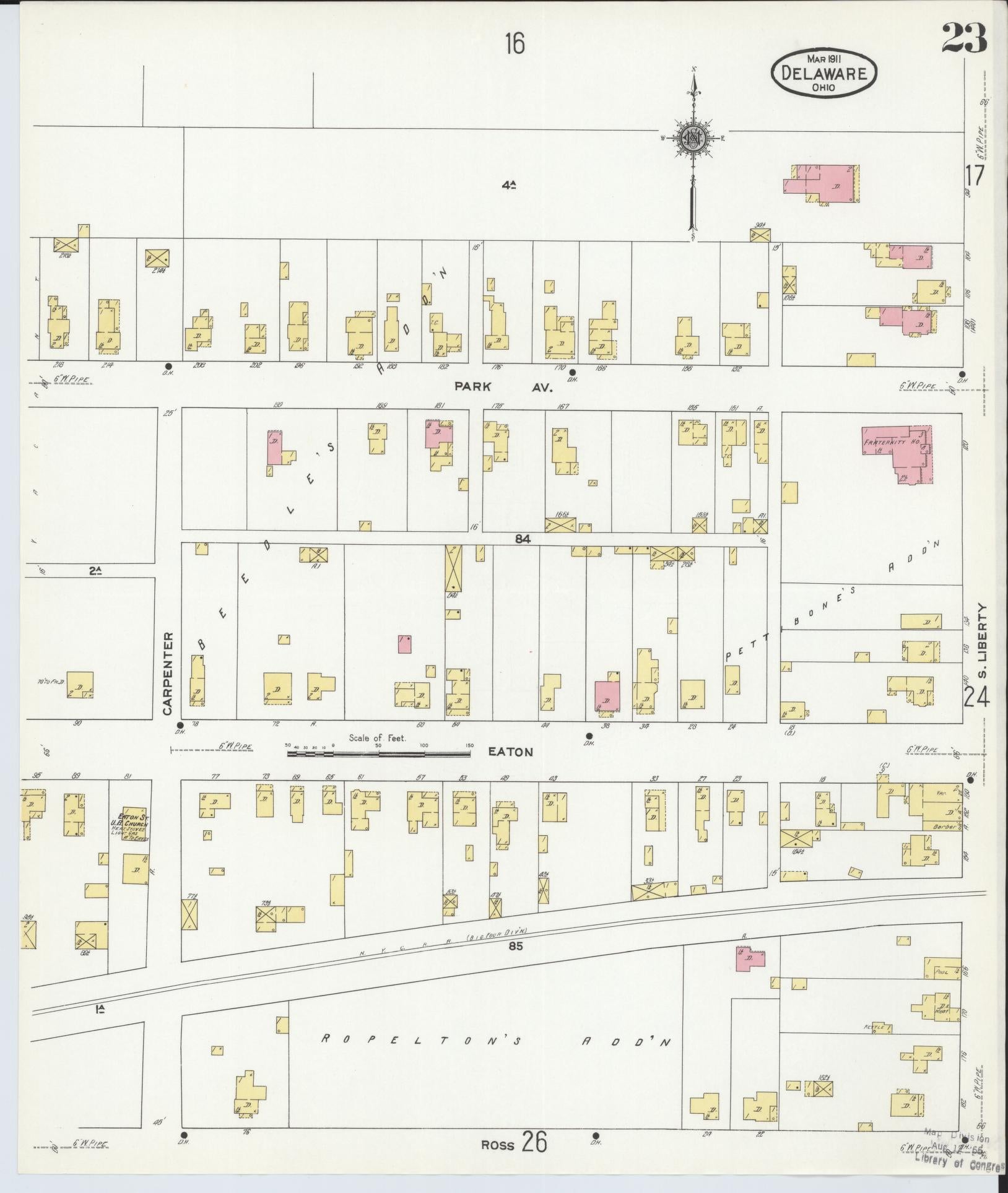 Sanborn Fire Insurance Map from Delaware, Delaware County, Ohio (1911), Sheet #0023 - Complete Map Set gallery image, historic Sanborn map, vintage wall art, Ohio Ohio