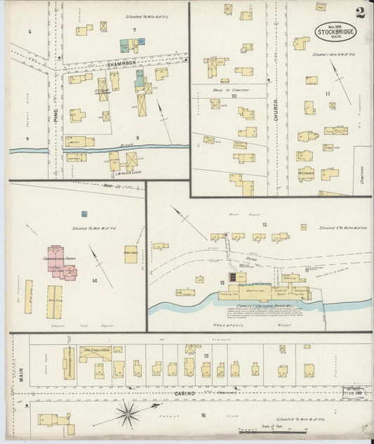 Sanborn Fire Insurance Map from Stockbridge, Berkshire County, Massachusetts (1898), Sheet #0002 - Historic Sanborn Fire Insurance Map Print, vintage old map wall art, antique decor, genealogy gift, Massachusetts Massachusetts map