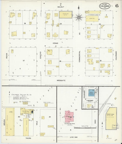 Sanborn Fire Insurance Map from Coleman, Coleman County, Texas (1909), Sheet #0006 - Complete Map Set gallery image, historic Sanborn map, vintage wall art, Texas Texas