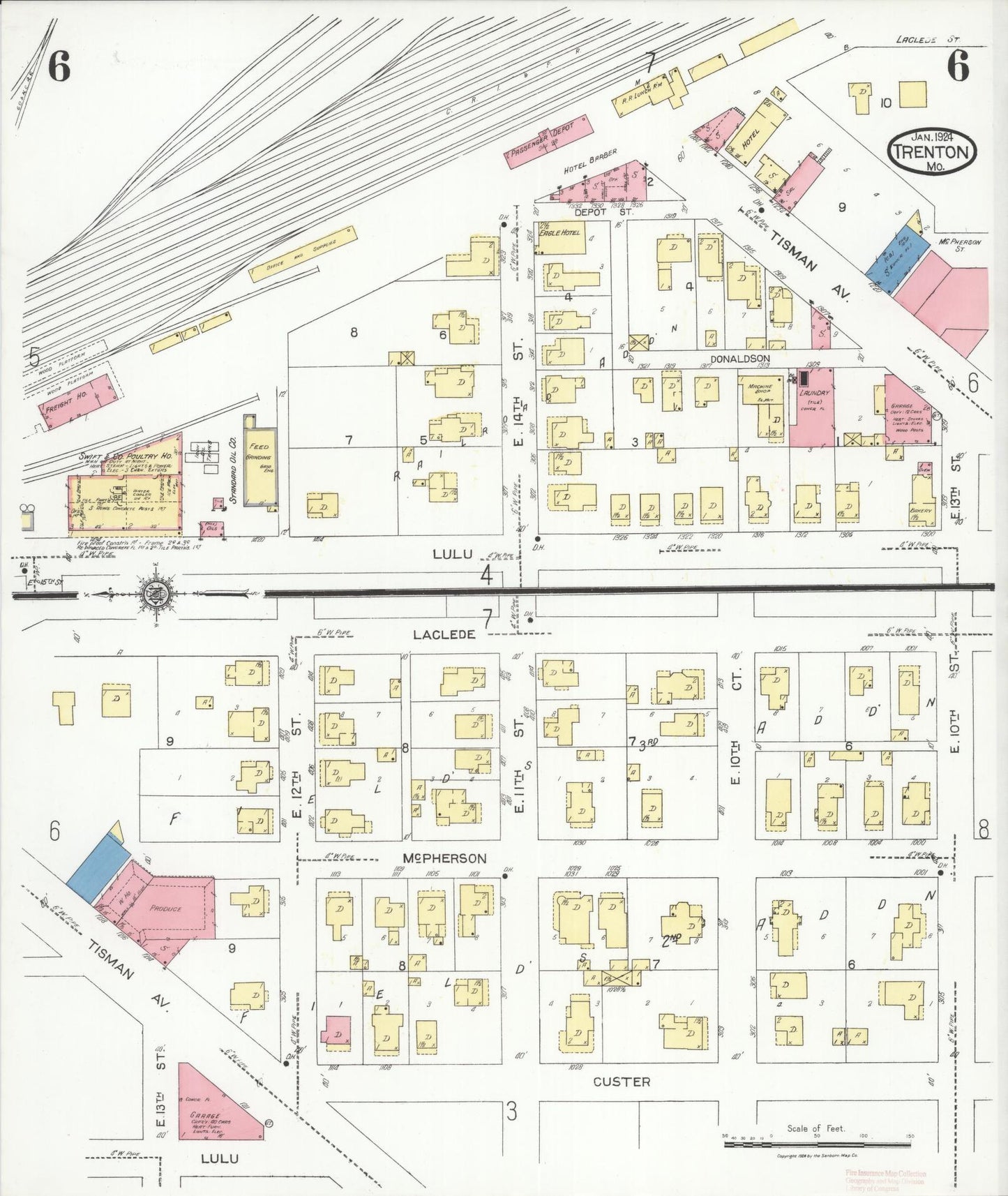 Sanborn Fire Insurance Map from Trenton, Grundy County, Missouri (1924), Sheet #0006 - Complete Map Set gallery image, historic Sanborn map, vintage wall art, Missouri Missouri
