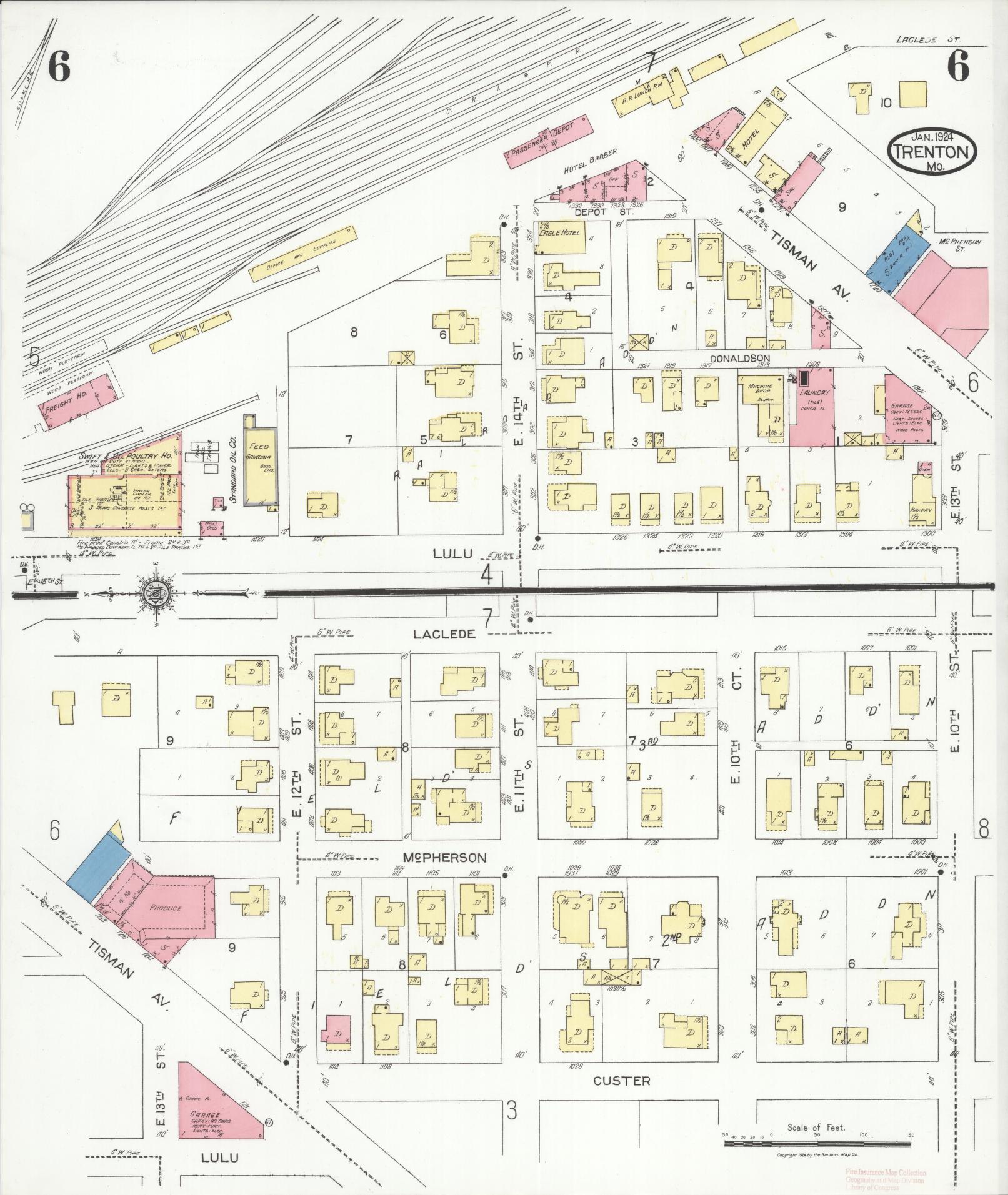 Sanborn Fire Insurance Map from Trenton, Grundy County, Missouri (1924), Sheet #0006 - Complete Map Set gallery image, historic Sanborn map, vintage wall art, Missouri Missouri