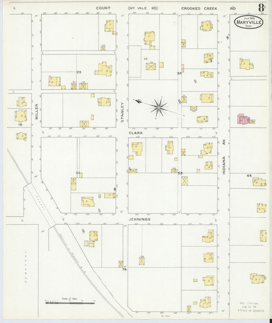 Sanborn Fire Insurance Map from Maryville, Blount County, Tennessee (1909), Sheet #0008 - Historic Sanborn Fire Insurance Map Print, vintage old map wall art, antique decor, genealogy gift, Tennessee Tennessee map