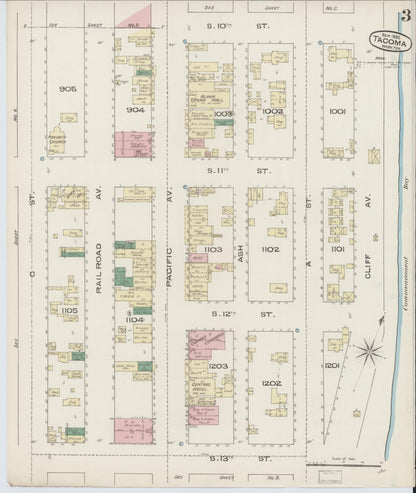 Sanborn Fire Insurance Map from Tacoma, Pierce County, Washington (1885), Sheet #0003 - Complete Map Set gallery image, historic Sanborn map, vintage wall art, Washington Washington