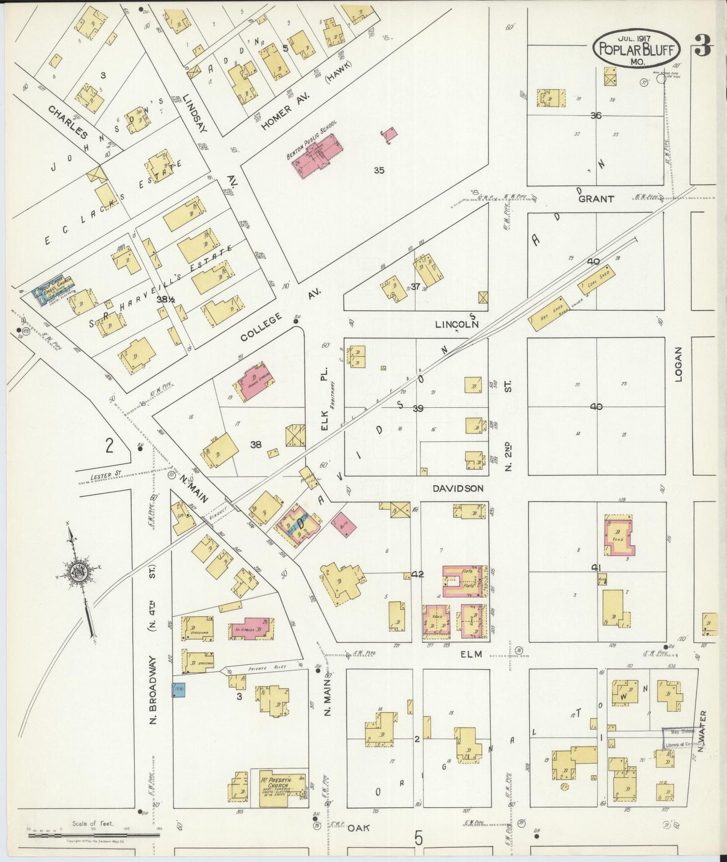 Sanborn Fire Insurance Map from Poplar Bluff, Butler County, Missouri (1917), Sheet #0003 - Complete Map Set gallery image, historic Sanborn map, vintage wall art, Missouri Missouri