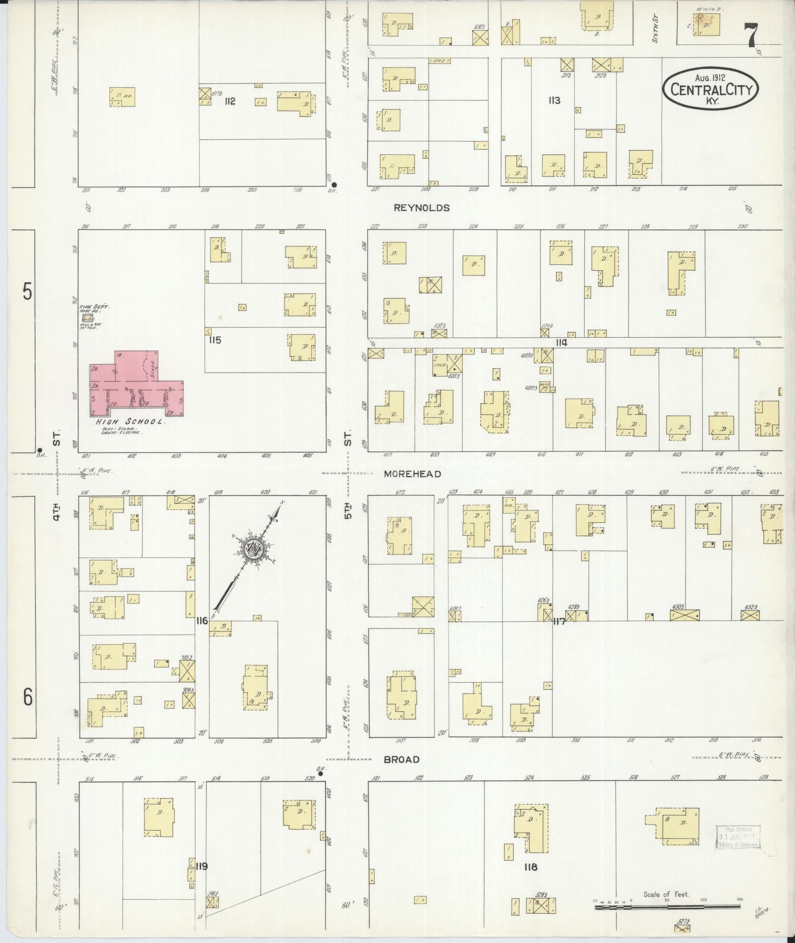 Sanborn Fire Insurance Map from Central City, Mublenberg County, Kentucky (1912), Sheet #0007 - Complete Map Set gallery image, historic Sanborn map, vintage wall art, Kentucky Kentucky
