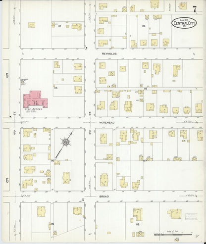 Sanborn Fire Insurance Map from Central City, Mublenberg County, Kentucky (1912), Sheet #0007 - Complete Map Set gallery image, historic Sanborn map, vintage wall art, Kentucky Kentucky