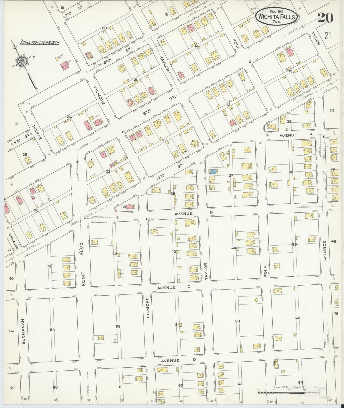 Sanborn Fire Insurance Map from Wichita Falls, Wichita County, Texas (1915), Sheet #0020 - Complete Map Set gallery image, historic Sanborn map, vintage wall art, Texas Texas