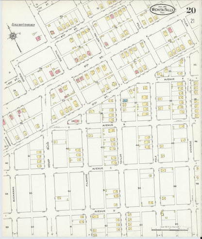 Sanborn Fire Insurance Map from Wichita Falls, Wichita County, Texas (1915), Sheet #0020 - Complete Map Set gallery image, historic Sanborn map, vintage wall art, Texas Texas