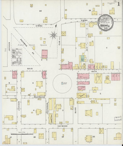Sanborn Fire Insurance Map from Barnwell, Barnwell County, South Carolina (1895), Sheet #0001 - Complete Map Set gallery image, historic Sanborn map, vintage wall art, South Carolina South Carolina
