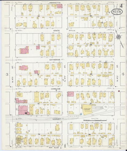 Sanborn Fire Insurance Map from Pekin, Tazewell County, Illinois (1916), Sheet #0004 - Historic Sanborn Fire Insurance Map Print, vintage old map wall art, antique decor, genealogy gift, Illinois Illinois map