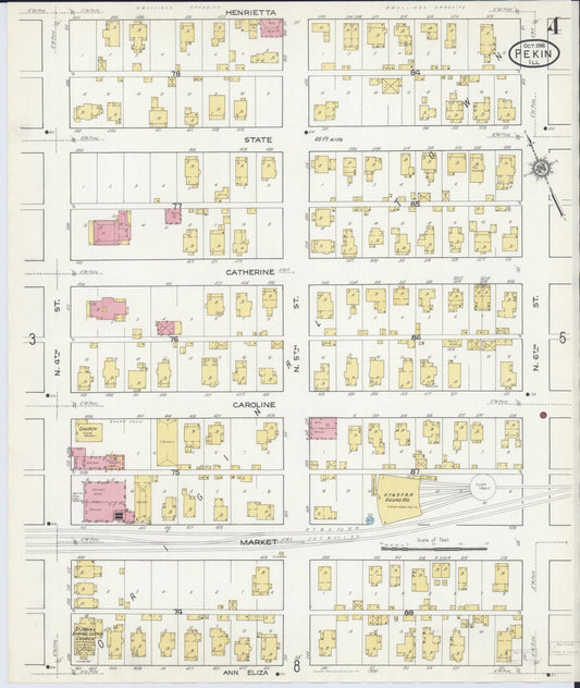 Sanborn Fire Insurance Map from Pekin, Tazewell County, Illinois (1916), Sheet #0004 - Historic Sanborn Fire Insurance Map Print, vintage old map wall art, antique decor, genealogy gift, Illinois Illinois map