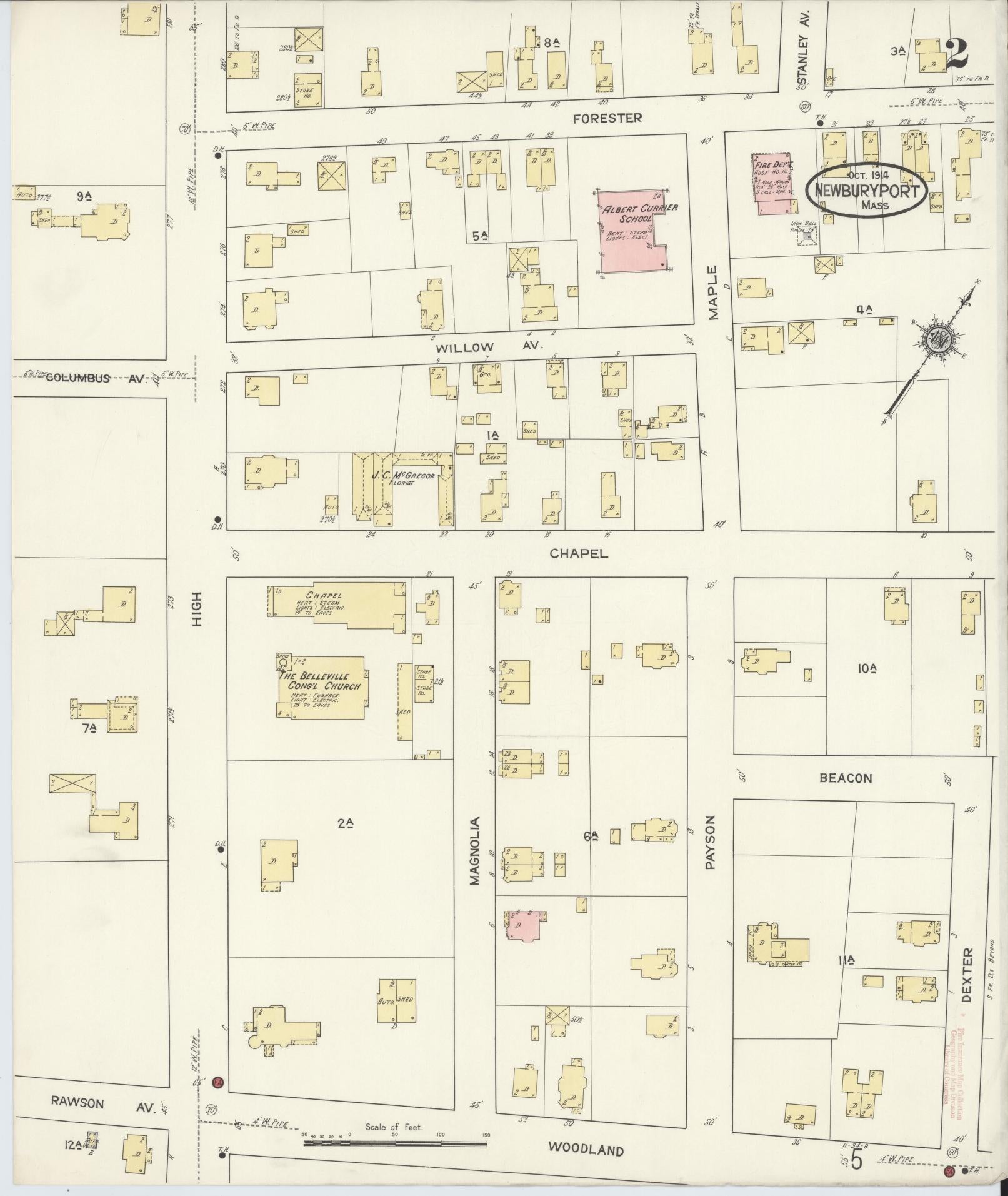 Sanborn Fire Insurance Map from Newburyport, Essex County, Massachusetts (1914), Sheet #0002 - Historic Sanborn Fire Insurance Map Print, vintage old map wall art, antique decor, genealogy gift, Massachusetts Massachusetts map