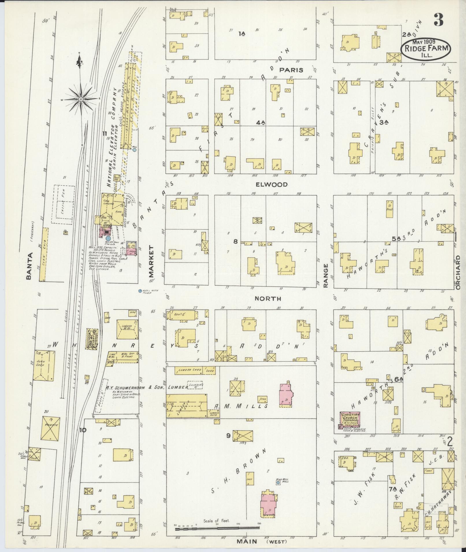 Sanborn Fire Insurance Map from Ridge Farm, Vermilion County, Illinois (1909), Sheet #0003 - Complete Map Set gallery image, historic Sanborn map, vintage wall art, Illinois Illinois