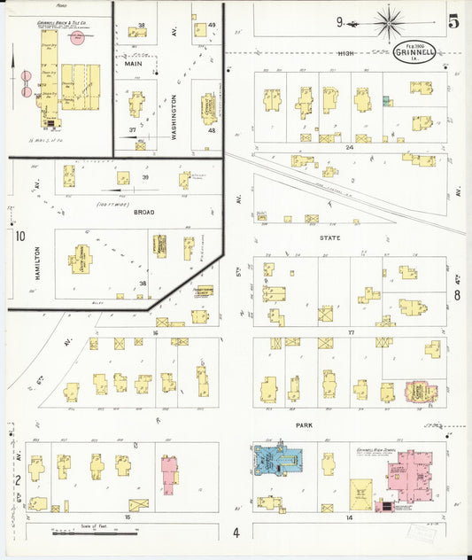 Sanborn Fire Insurance Map from Grinnell, Poweshiek County, Iowa (1906), Sheet #0005 - Historic Sanborn Fire Insurance Map Print, vintage old map wall art