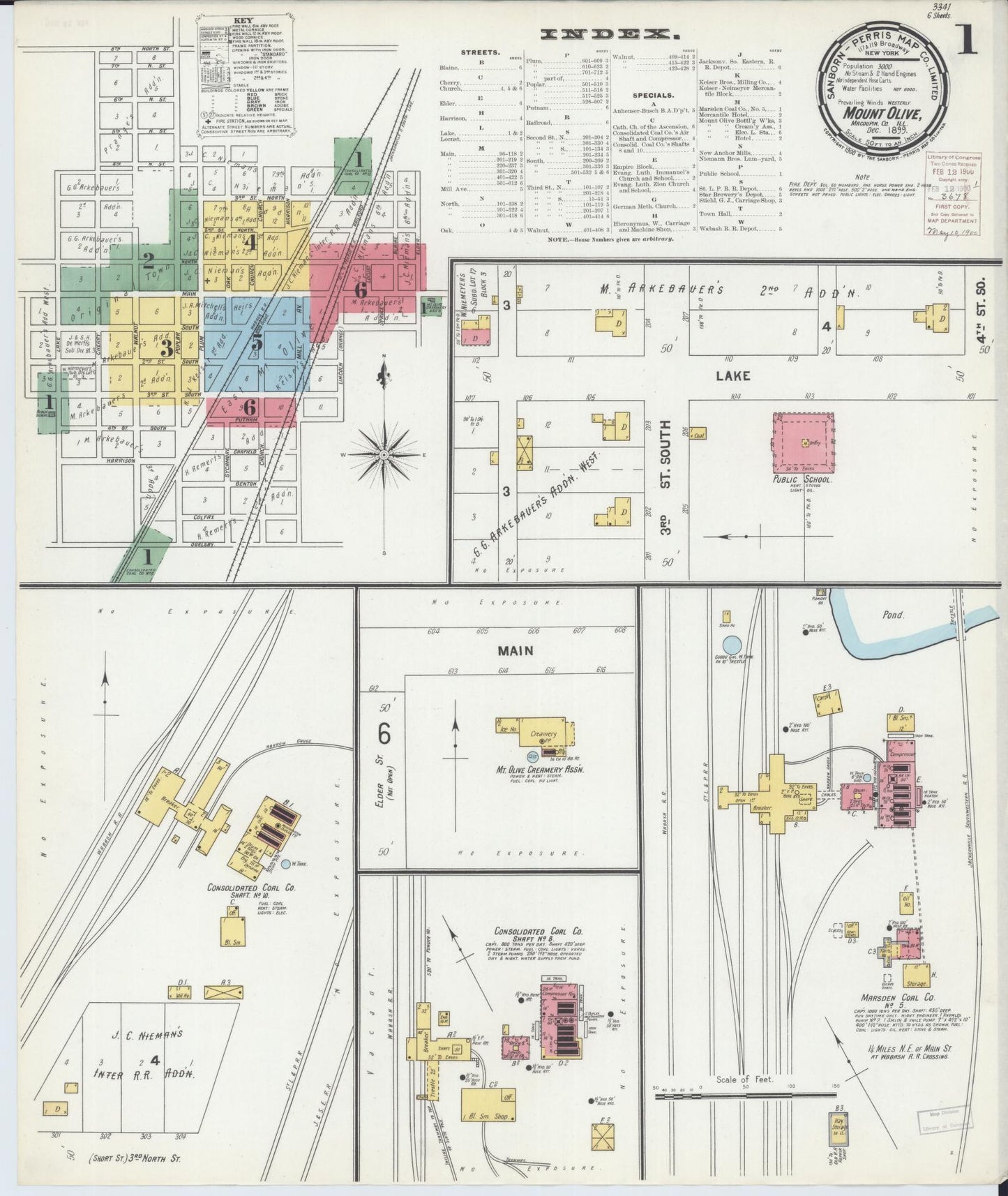 Sanborn Fire Insurance Map from Mount Olive, Macoupin County, Illinois (1899), Sheet #0001 - Historic Sanborn Fire Insurance Map Print, vintage old map wall art, antique decor, genealogy gift, Illinois Illinois map