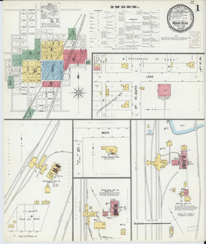 Sanborn Fire Insurance Map from Mount Olive, Macoupin County, Illinois (1899), Sheet #0001 - Historic Sanborn Fire Insurance Map Print, vintage old map wall art, antique decor, genealogy gift, Illinois Illinois map