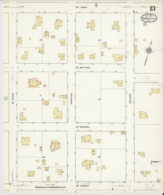 Sanborn Fire Insurance Map from Gonzales, Gonzales County, Texas (1912), Sheet #0013 - Historic Sanborn Fire Insurance Map Print, vintage old map wall art, antique decor, genealogy gift, Texas Texas map