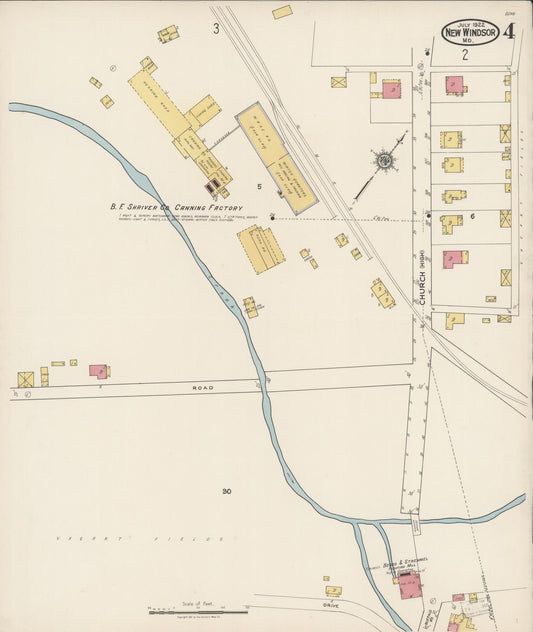 Sanborn Fire Insurance Map from New Windsor, Carroll County, Maryland (1922), Sheet #0004 - Historic Sanborn Fire Insurance Map Print, vintage old map wall art, antique decor, genealogy gift, Maryland Maryland map