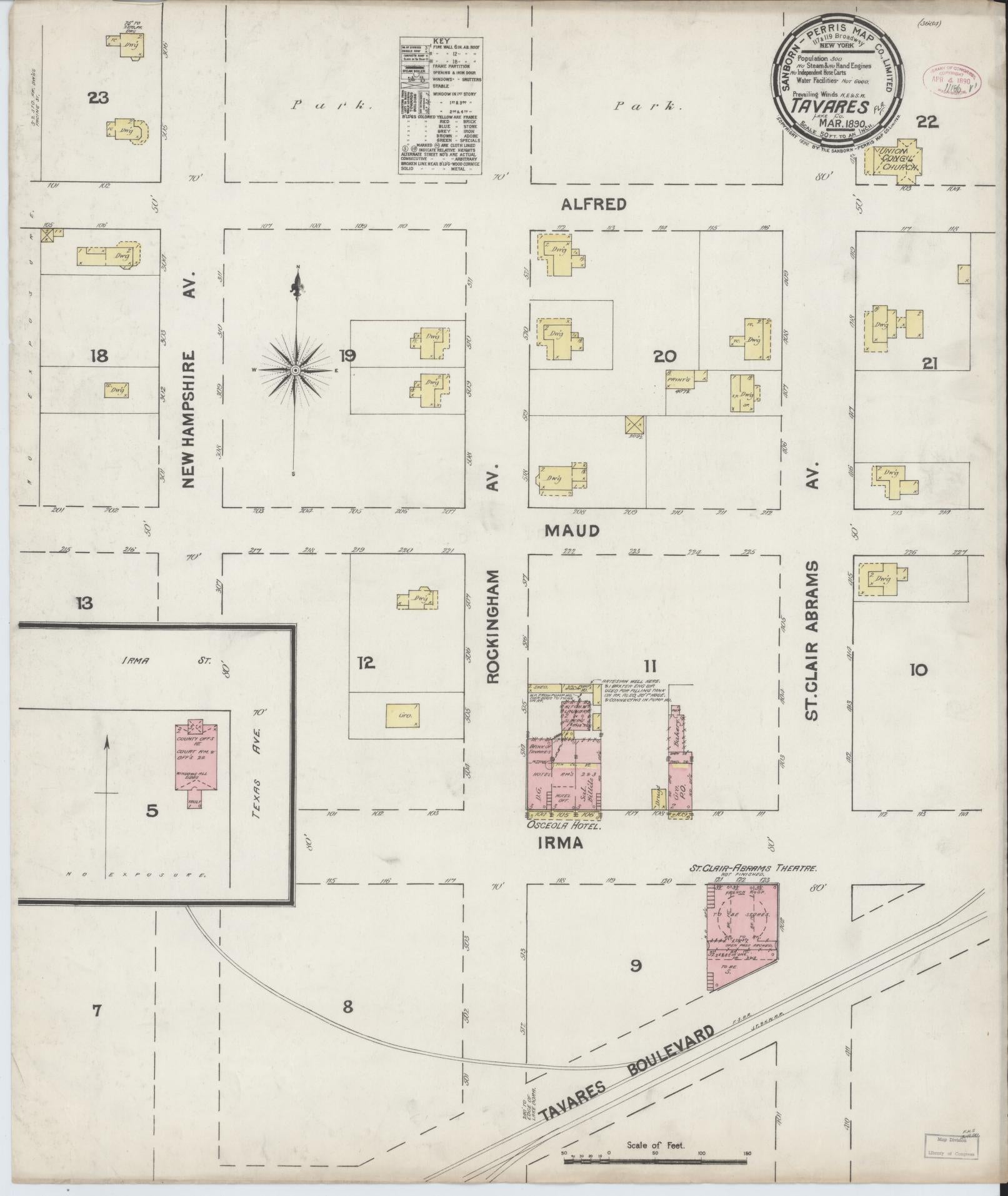 Sanborn Fire Insurance Map from Tavares, Lake County, Florida (1890), Sheet #0001 - Historic Sanborn Fire Insurance Map Print, vintage old map wall art, antique decor, genealogy gift, Florida Florida map