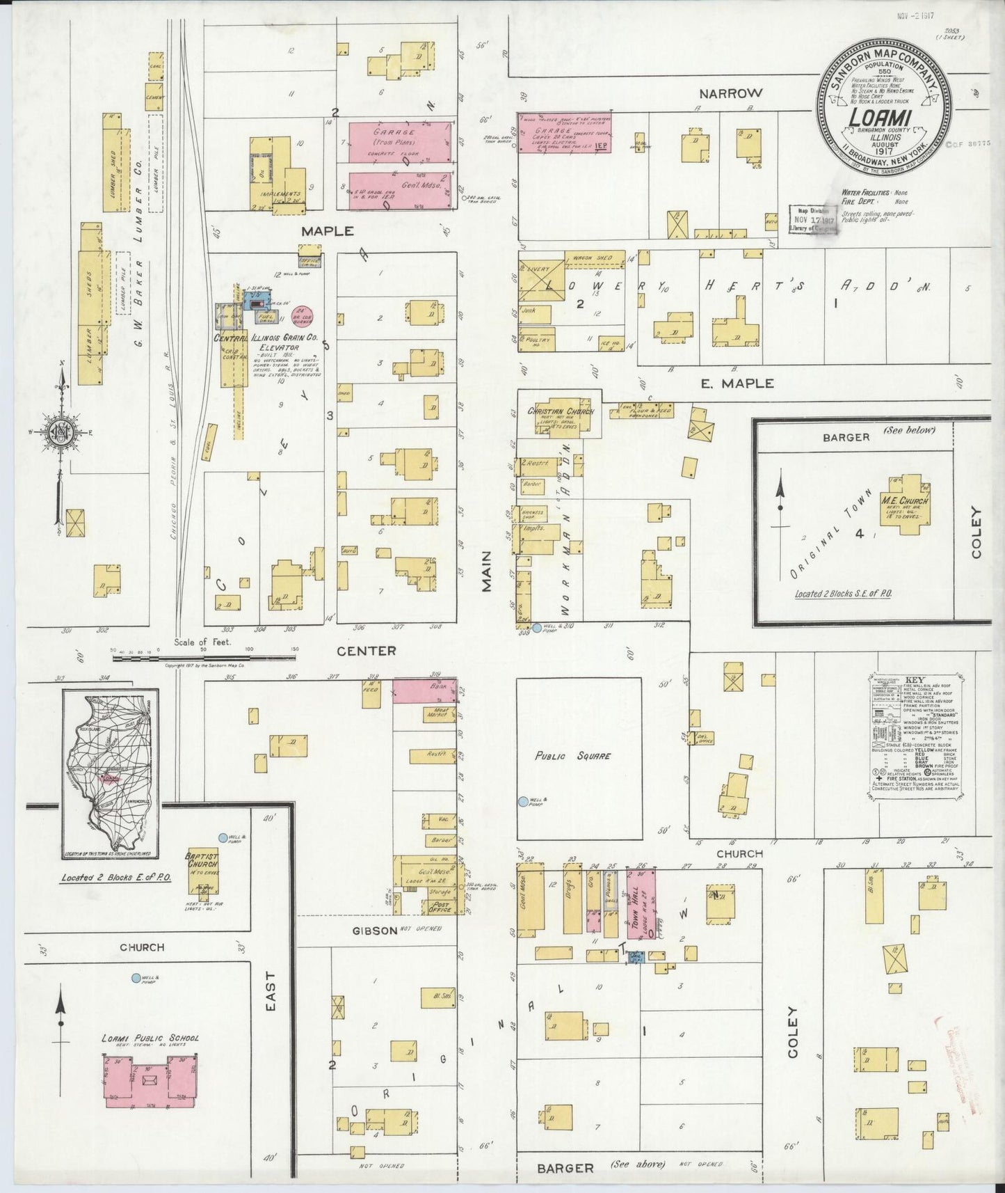 Sanborn Fire Insurance Map from Loami, Sangamon County, Illinois (1917), Sheet #0001 - Historic Sanborn Fire Insurance Map Print, vintage old map wall art, antique decor, genealogy gift, Illinois Illinois map