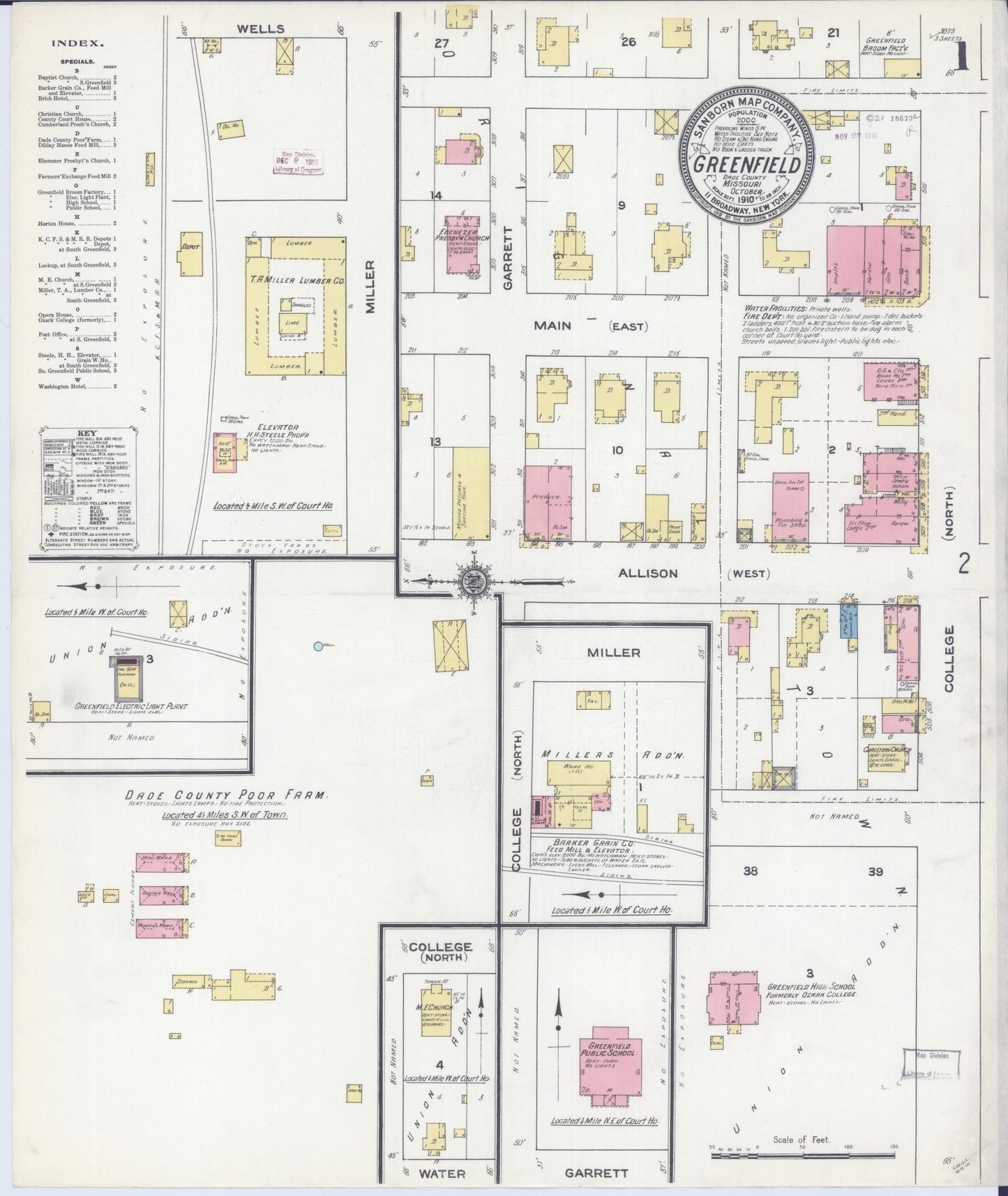 Sanborn Fire Insurance Map from Greenfield, Dade County, Missouri (1910), Sheet #0001 - Historic Sanborn Fire Insurance Map Print, vintage old map wall art, antique decor, genealogy gift, Missouri Missouri map