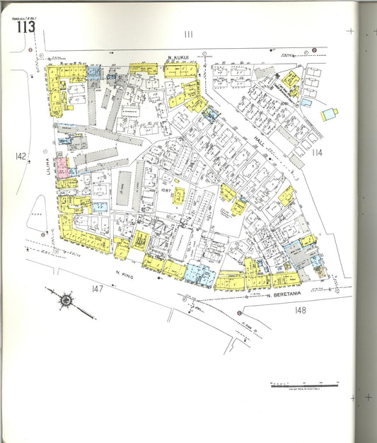 Sanborn Fire Insurance Map from Honolulu, Oahu County, Hawaii (1955), Sheet #0113 - Historic Sanborn Fire Insurance Map Print, vintage old map wall art