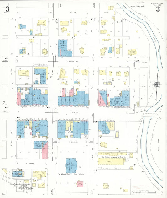 Sanborn Fire Insurance Map from Marion, Marion County, Kansas (1935), Sheet #0003 - Historic Sanborn Fire Insurance Map Print, vintage old map wall art, antique decor, genealogy gift, Kansas Kansas map