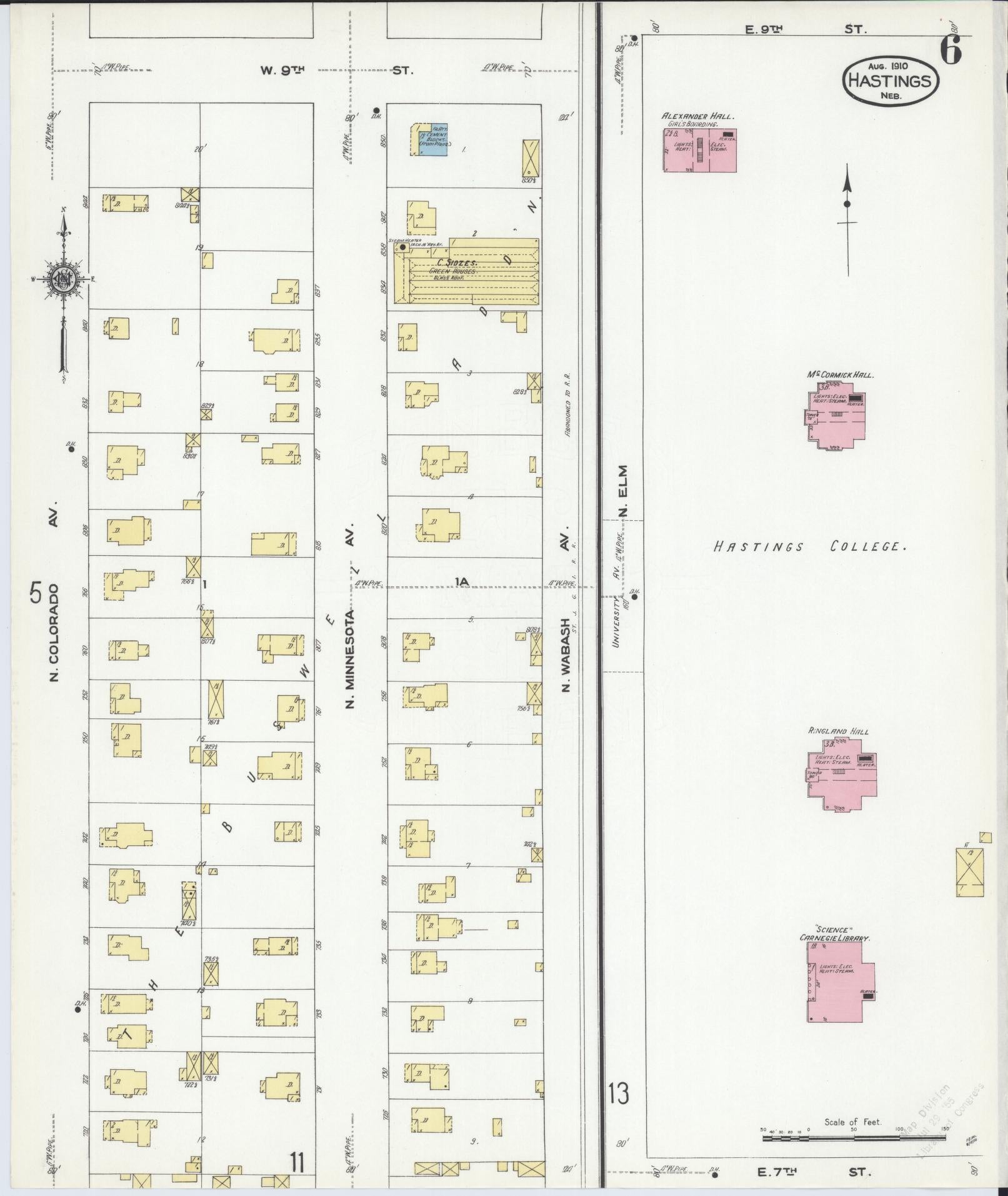 Sanborn Fire Insurance Map from Hastings, Adams County, Nebraska (1910), Sheet #0006 - Complete Map Set gallery image, historic Sanborn map, vintage wall art, Nebraska Nebraska