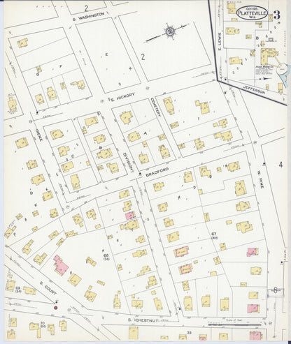 Sanborn Fire Insurance Map from Platteville, Grant County, Wisconsin (1915), Sheet #0003 - Historic Sanborn Fire Insurance Map Print, vintage old map wall art, antique decor, genealogy gift, Wisconsin Wisconsin map