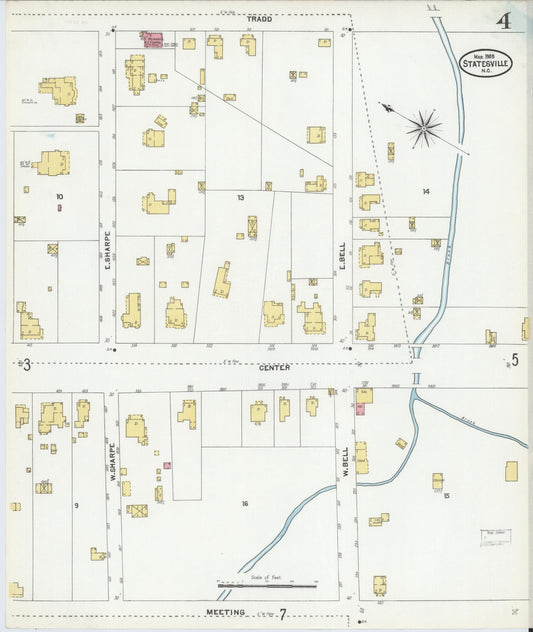 Sanborn Fire Insurance Map from Statesville, Iredell County, North Carolina (1905), Sheet #0004 - Historic Sanborn Fire Insurance Map Print, vintage old map wall art, antique decor, genealogy gift, North Carolina North Carolina map