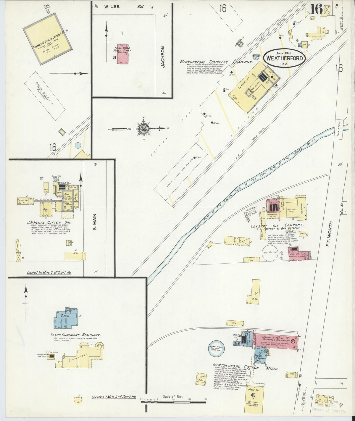 Sanborn Fire Insurance Map from Weatherford, Parker County, Texas (1910), Sheet #0016 - Complete Map Set gallery image, historic Sanborn map, vintage wall art, Texas Texas