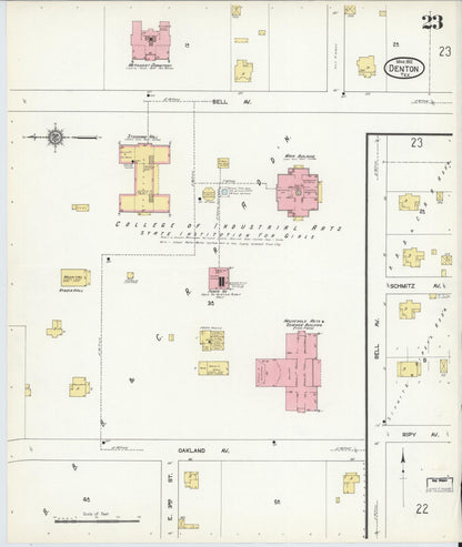 Sanborn Fire Insurance Map from Denton, Denton County, Texas (1912), Sheet #0023 - Historic Sanborn Fire Insurance Map Print, vintage old map wall art, antique decor, genealogy gift, Texas Texas map