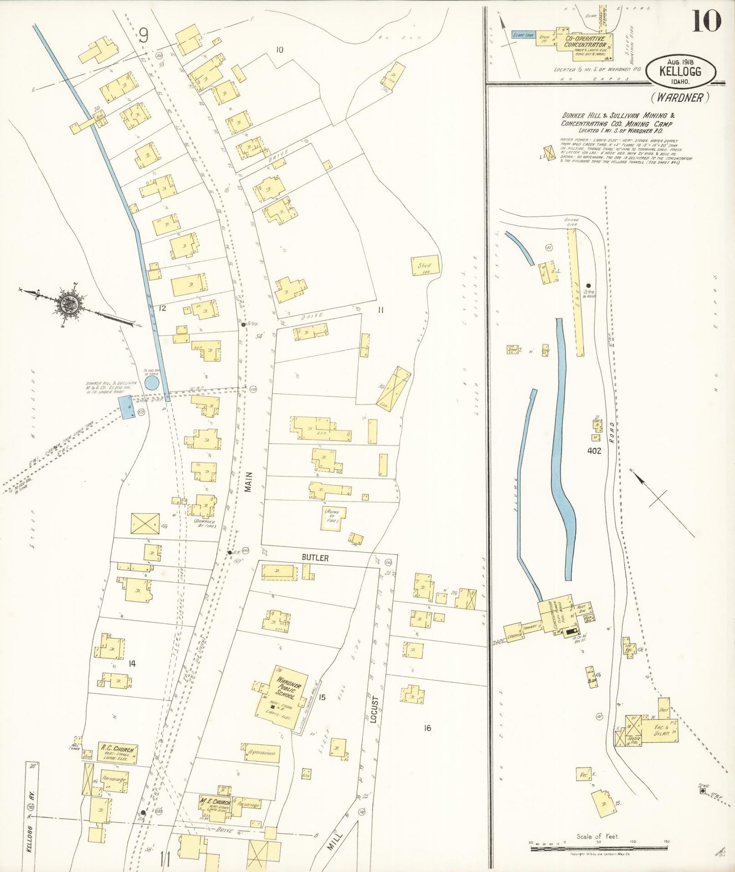 Sanborn Fire Insurance Map from Kellogg, Shoshone County, Idaho (1918), Sheet #0010 - Complete Map Set gallery image, historic Sanborn map, vintage wall art, Idaho Idaho