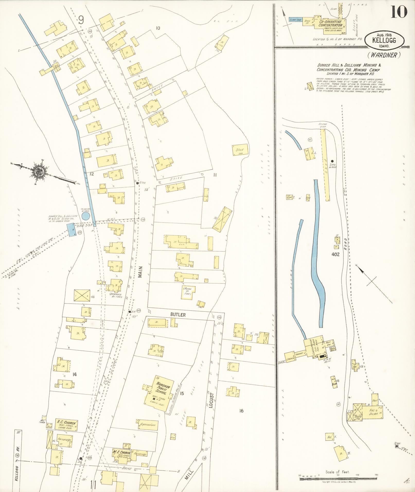 Sanborn Fire Insurance Map from Kellogg, Shoshone County, Idaho (1918), Sheet #0010 - Complete Map Set gallery image, historic Sanborn map, vintage wall art, Idaho Idaho